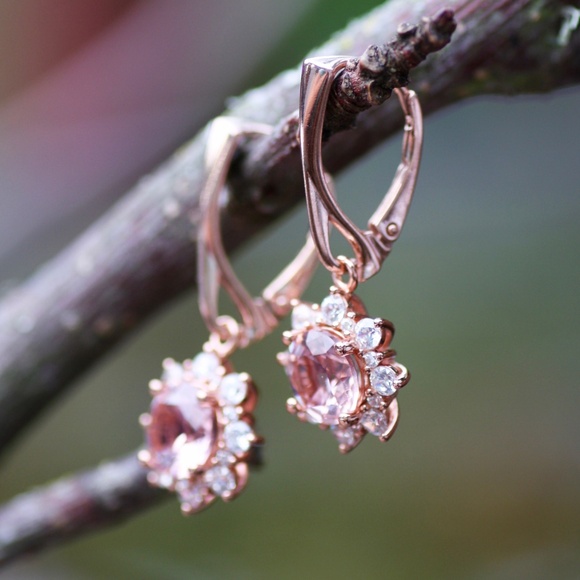Pink Morganite Earrings Rose Gold , Handmade , Alternate May Birthstone - Picture 7 of 8